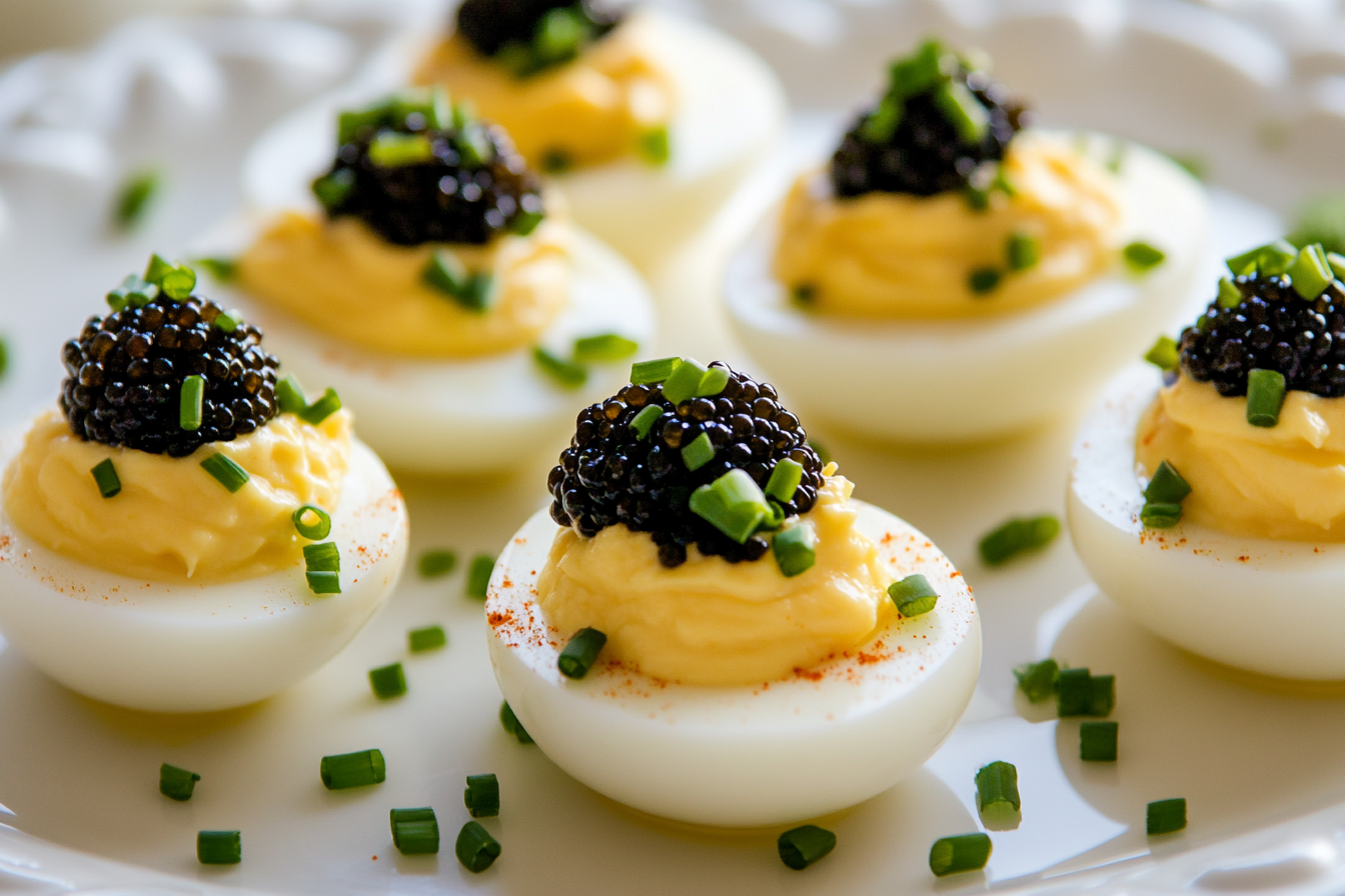 Caviar-Topped Deviled Quail Eggs