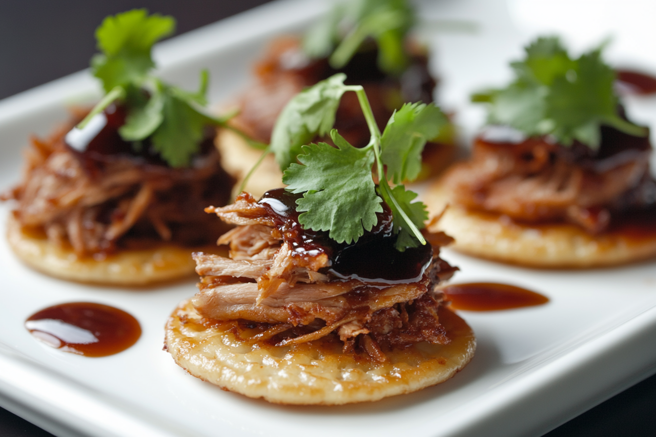 Crispy Duck Confit on a Mini Rice Cracker