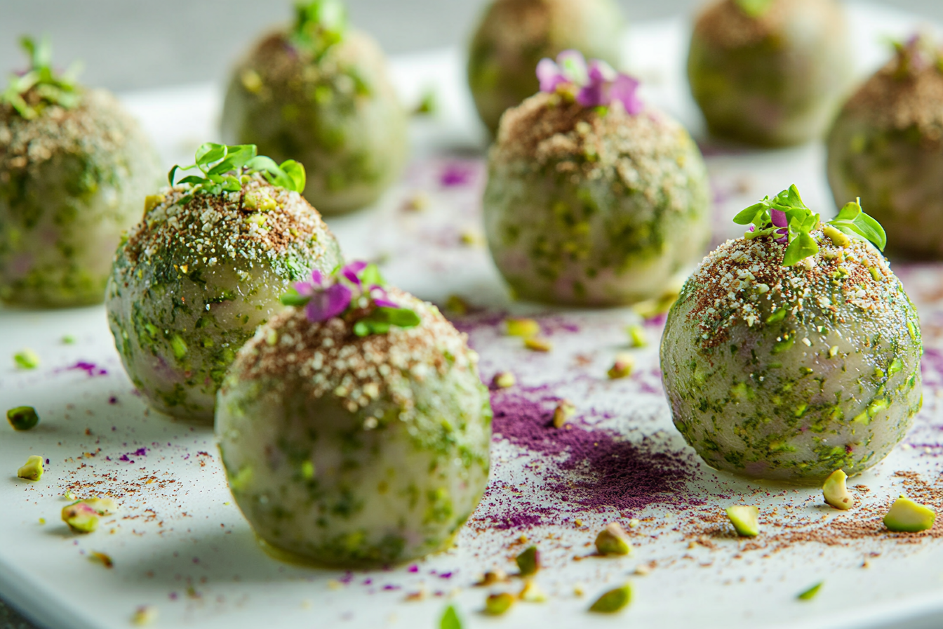 Foie Gras Bonbons with Pistachio Dust