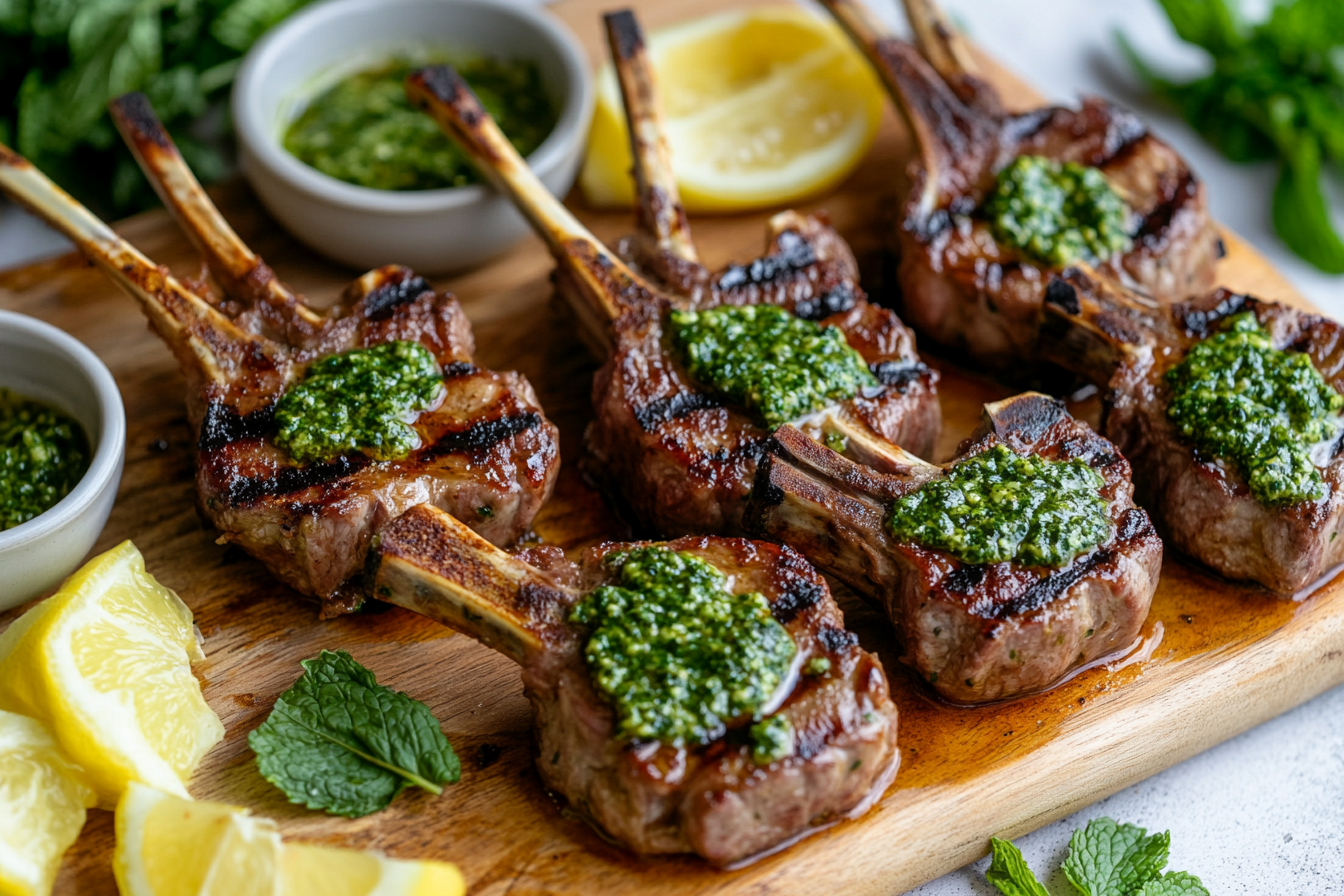 Grilled Lamb Lollipops with Mint Pesto