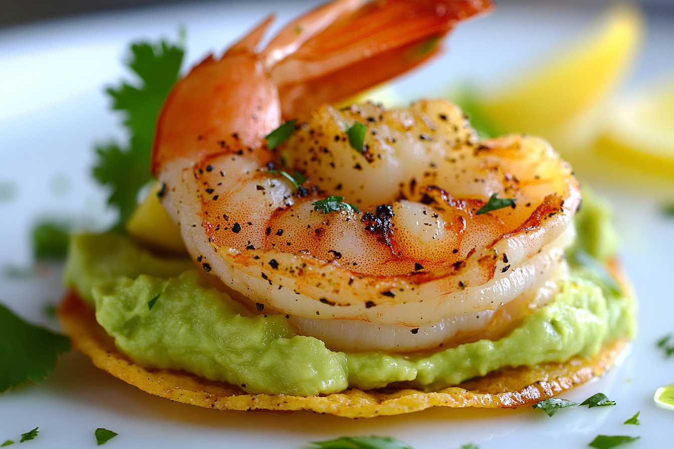 Lemon Zest Shrimp on Avocado Crisp