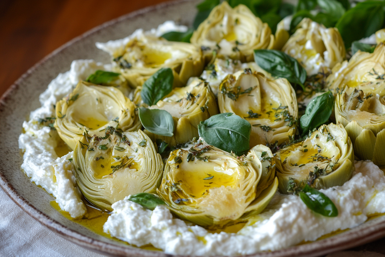 Marinated Artichoke Hearts with Herbed Ricotta