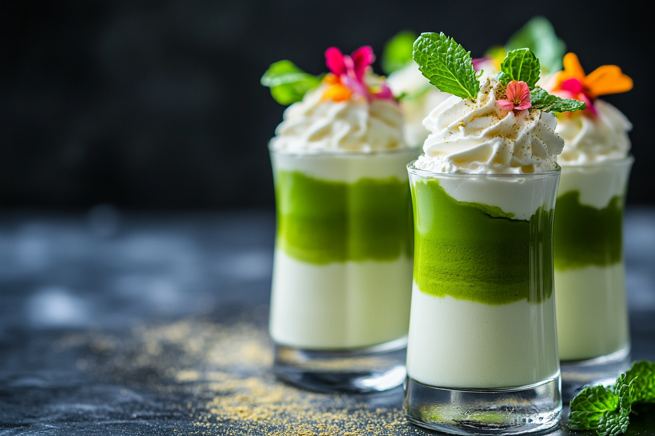 Matcha and White Chocolate Mousse Shooters