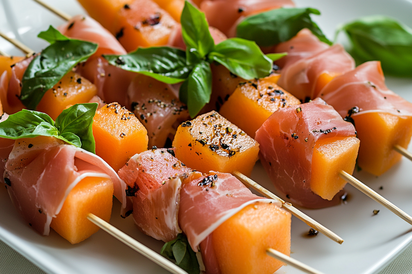 Prosciutto-Wrapped Melon Skewers