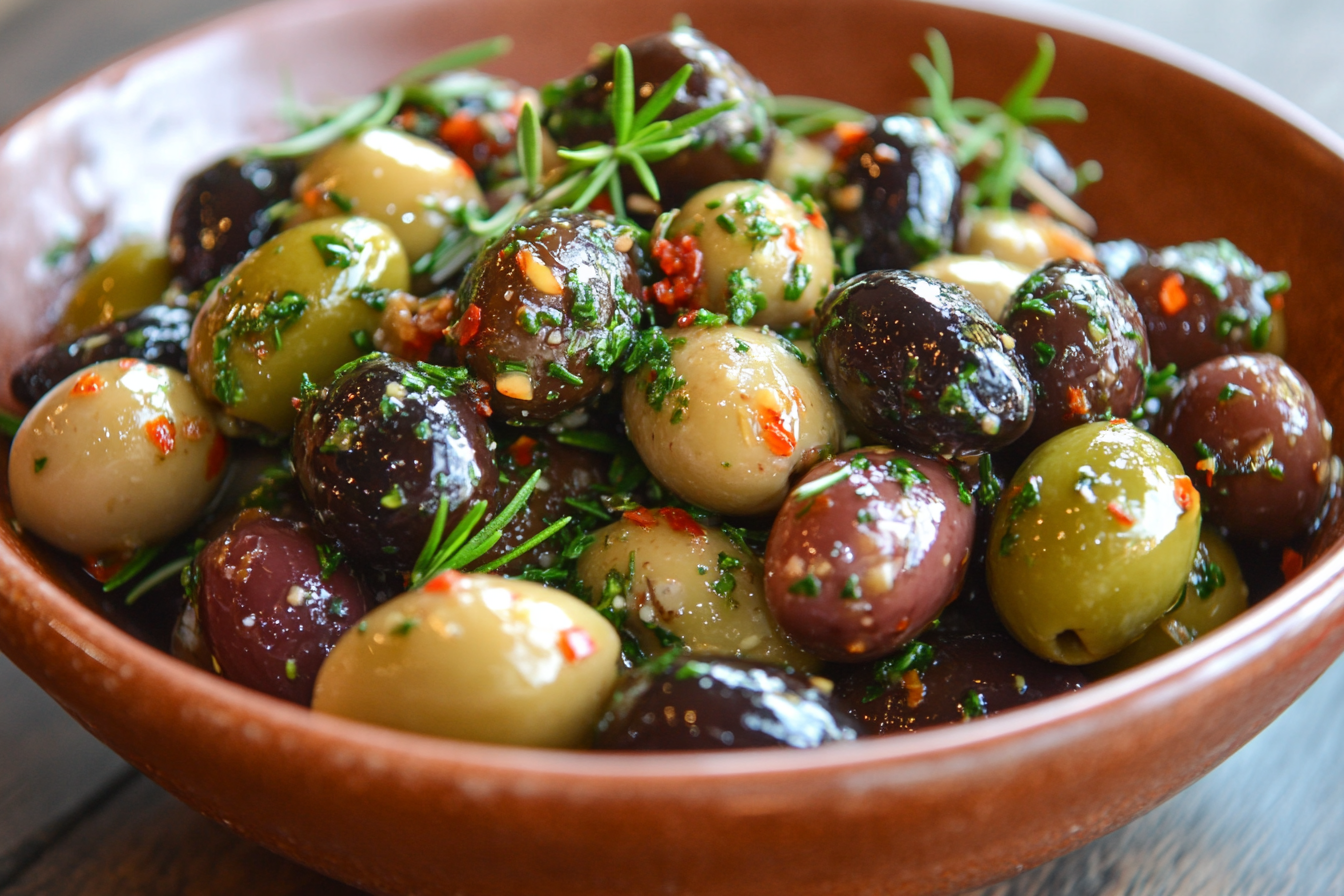 Roasted Garlic and Herb Marinated Olives