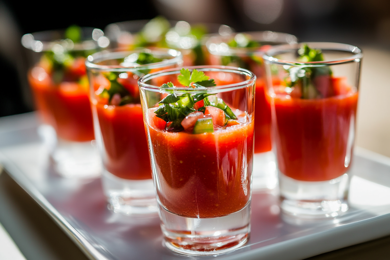 Spicy Gazpacho Shooter with Basil Oil