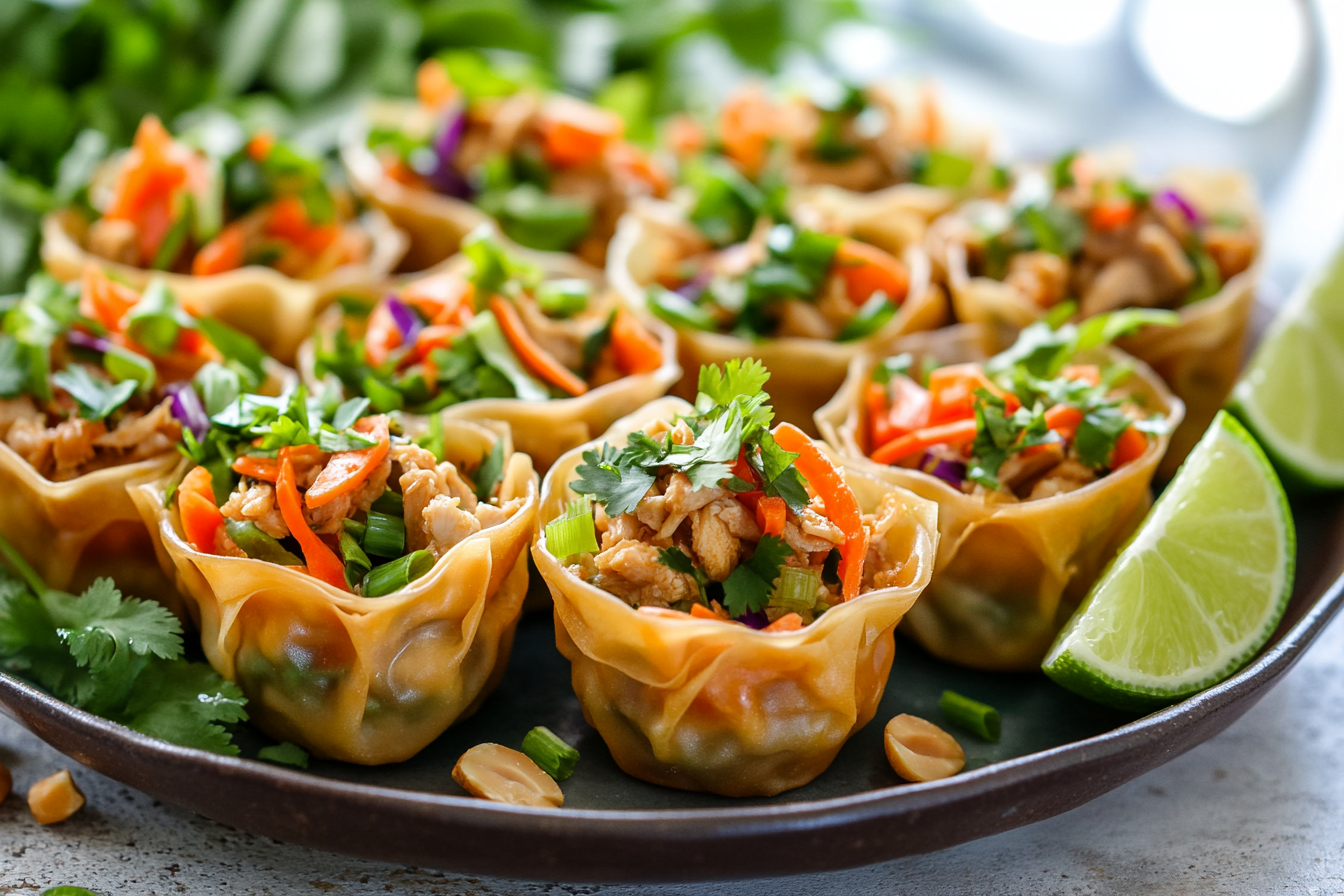 Thai Peanut Chicken Wonton Cups