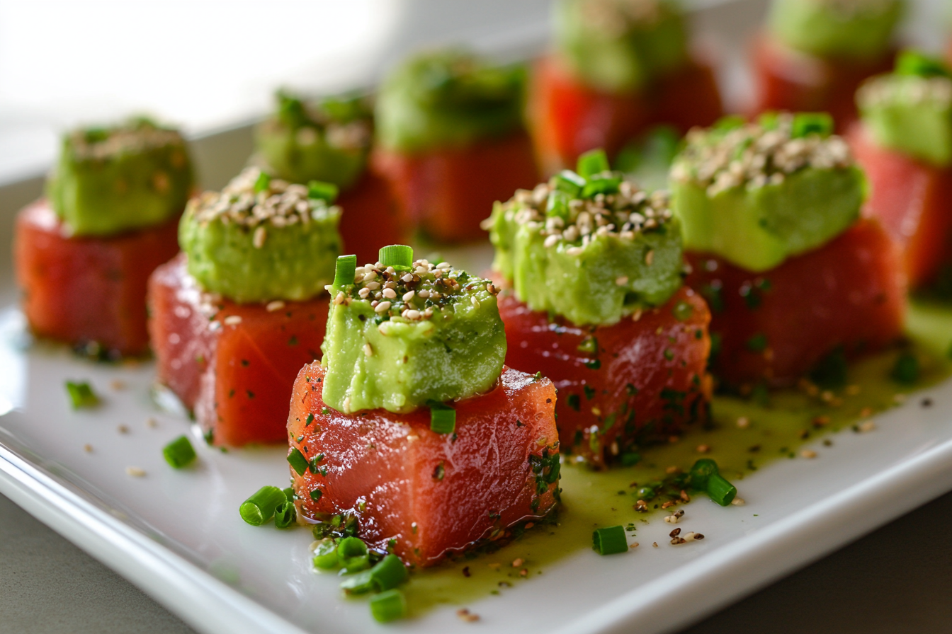 Wasabi Tuna Bites with Avocado Cream