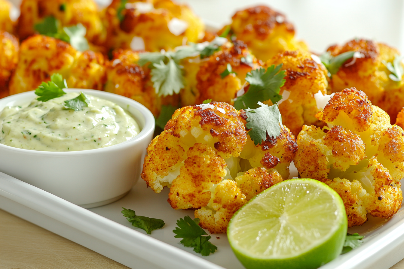 Coconut-Curry Cauliflower Bites with Cilantro Aioli