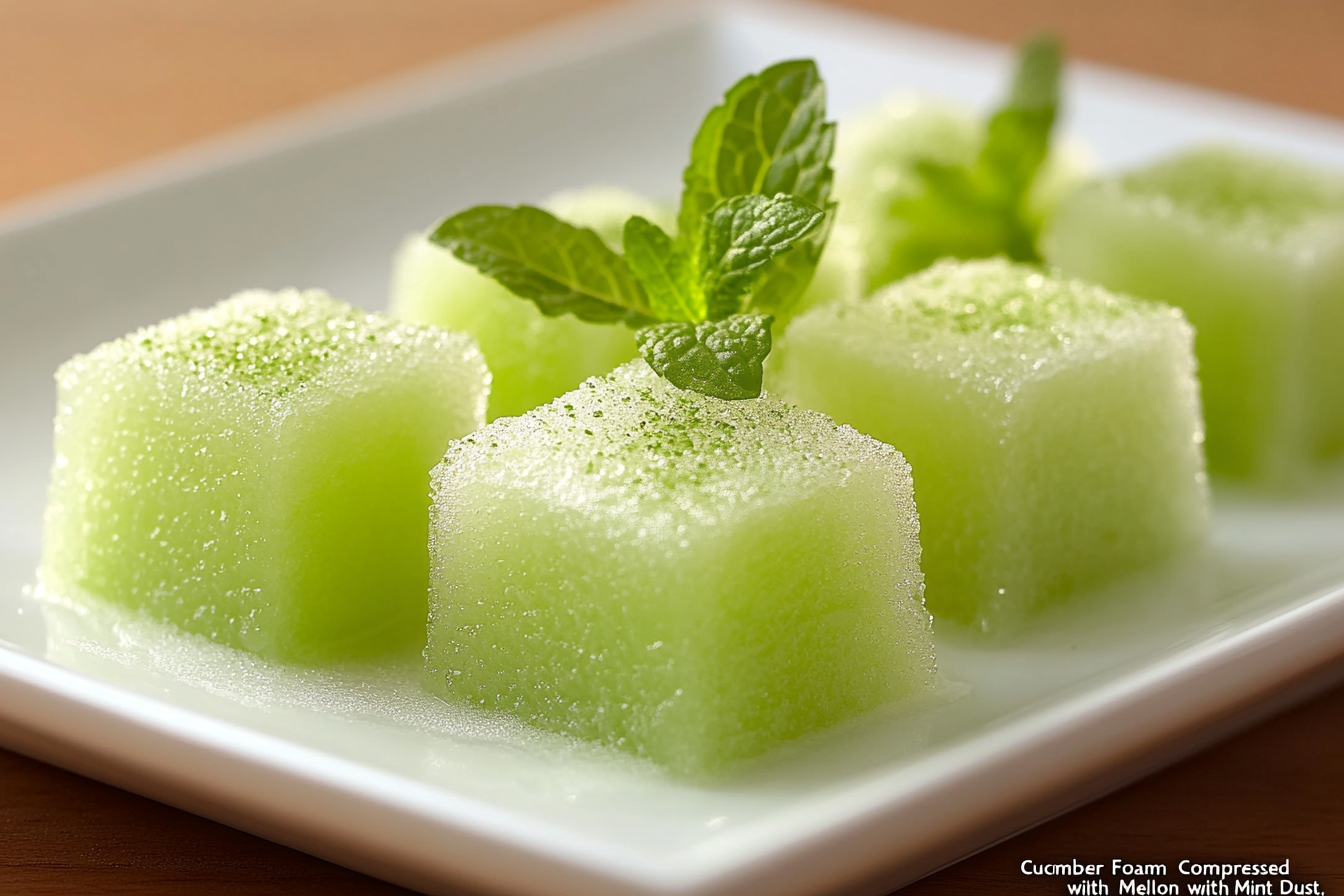 Cucumber Foam on Compressed Melon with Mint Dust