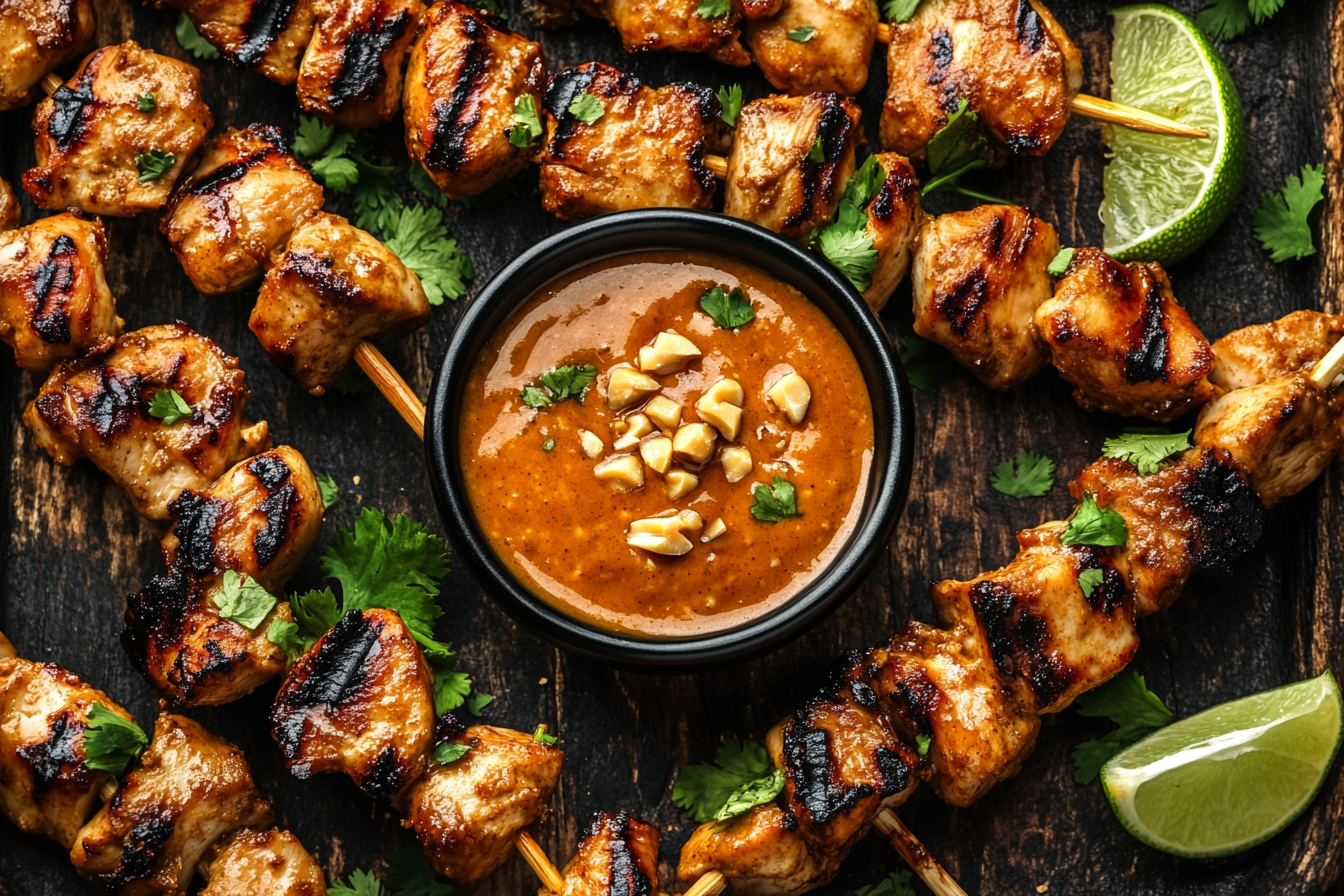 Mini Chicken Satay Skewers with Peanut Sauce