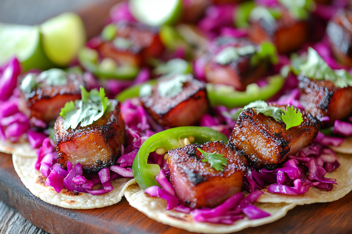 Mini Crispy Pork Belly Tacos with Pickled Cabbage