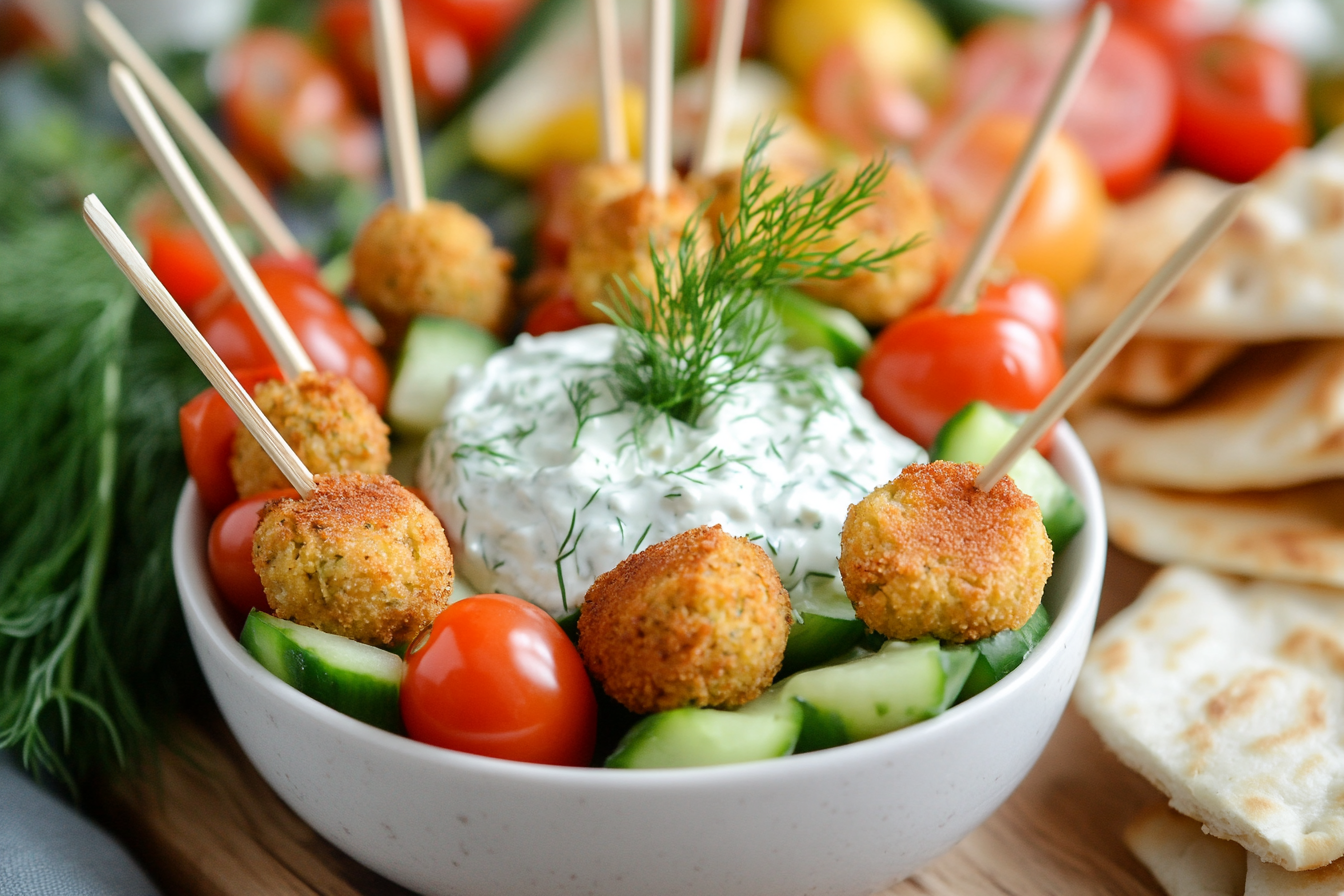 Mini Falafel and Tzatziki Skewers