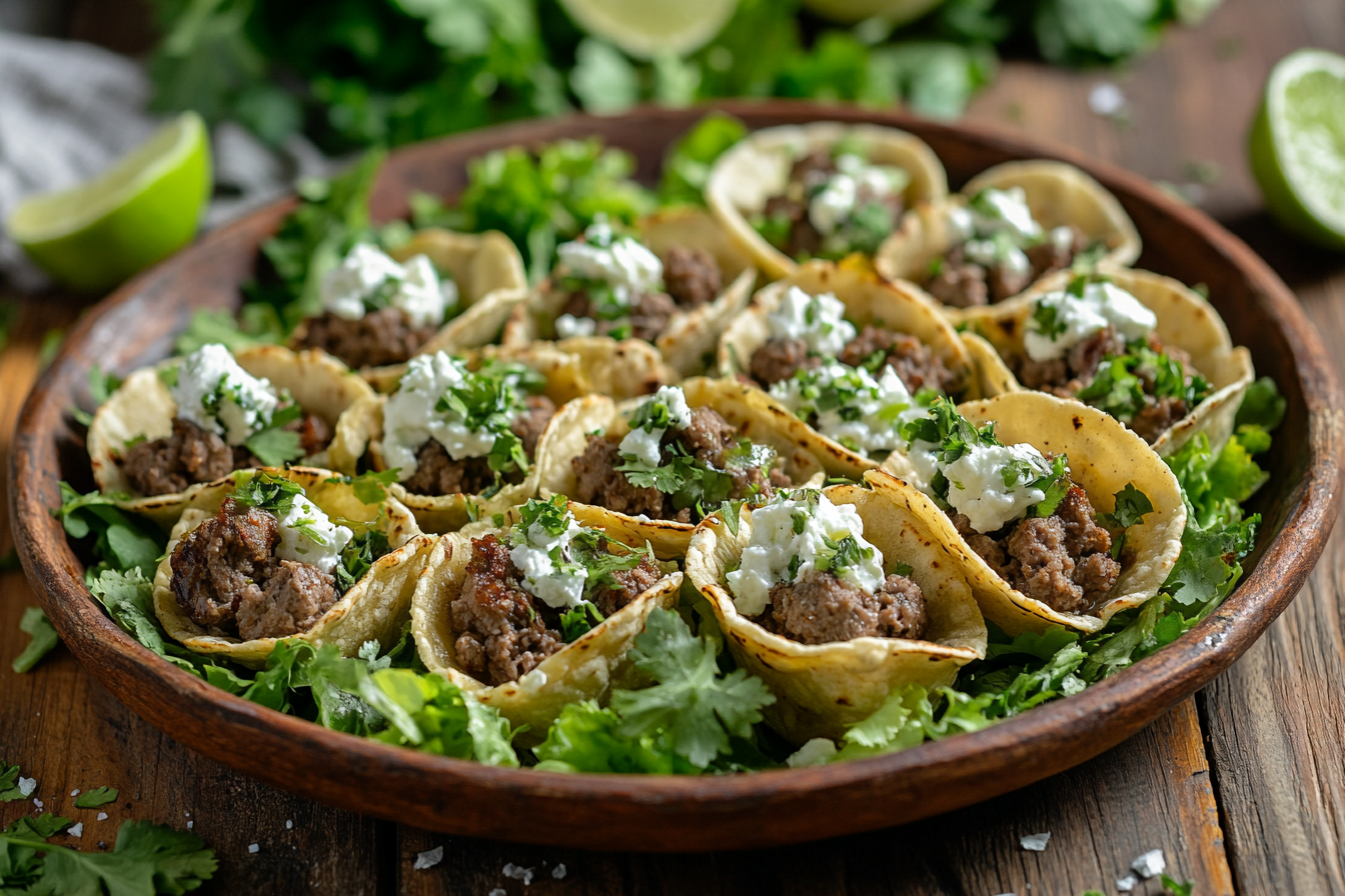 Mini Lamb Tacos with Mint Yogurt Sauce