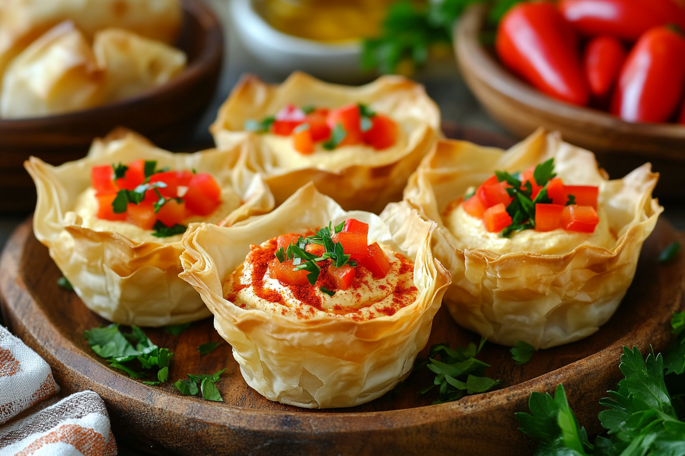 Roasted Red Pepper and Hummus Phyllo Cups