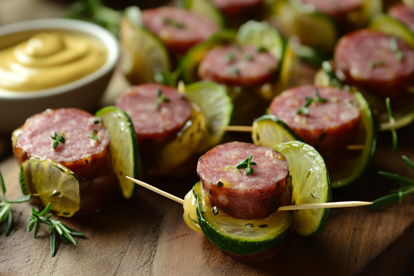 Saucisson Sec and Cornichon Bites