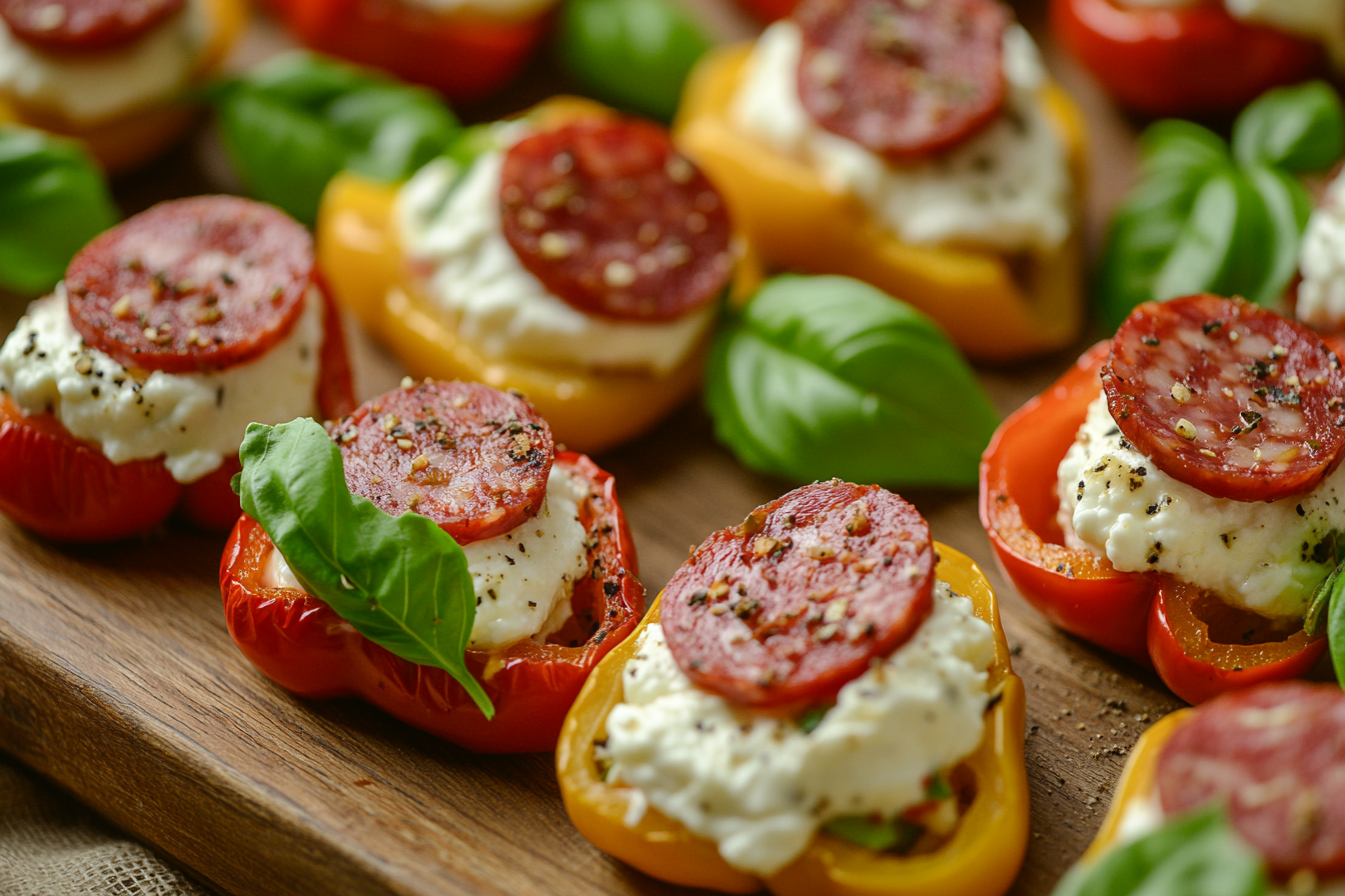 Spicy Salami and Ricotta-Stuffed Peppers