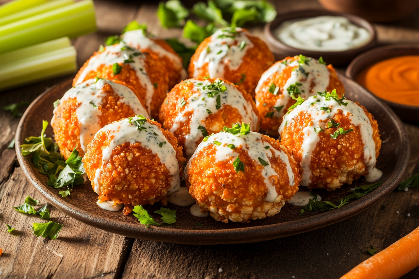 Buffalo Cauliflower Bites with Blue Cheese Drizzle