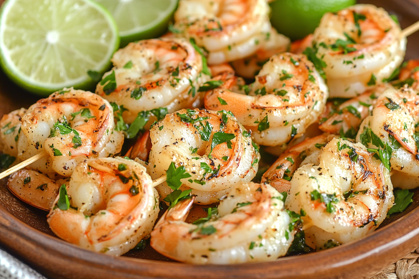 Garlic Butter Prawn Skewers with Lime