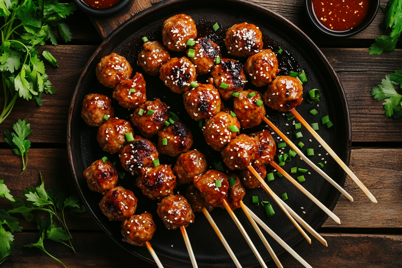 Korean BBQ Meatball Pops with Gochujang Sauce