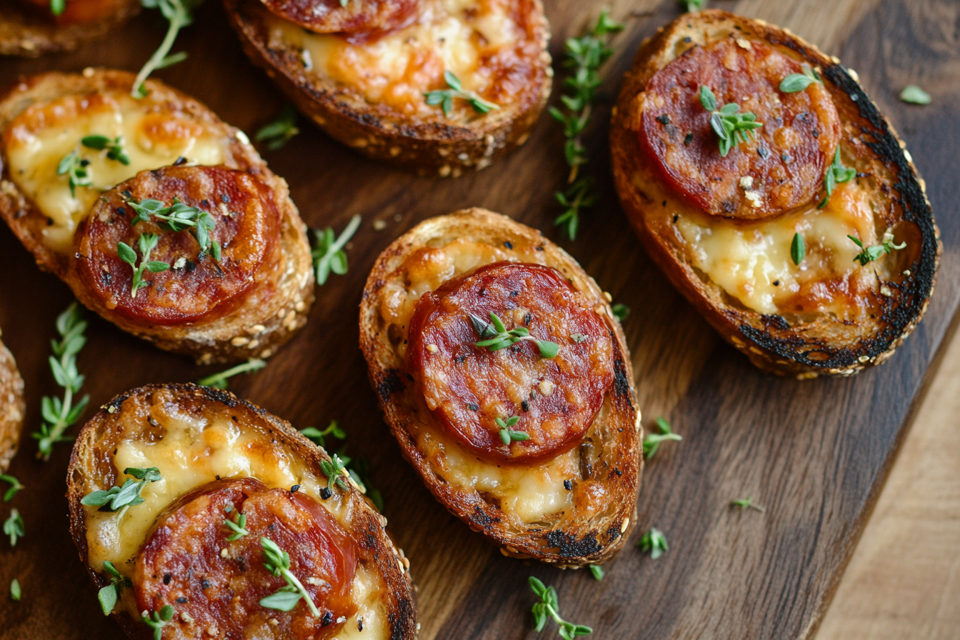 Mini Chorizo and Manchego Toasts