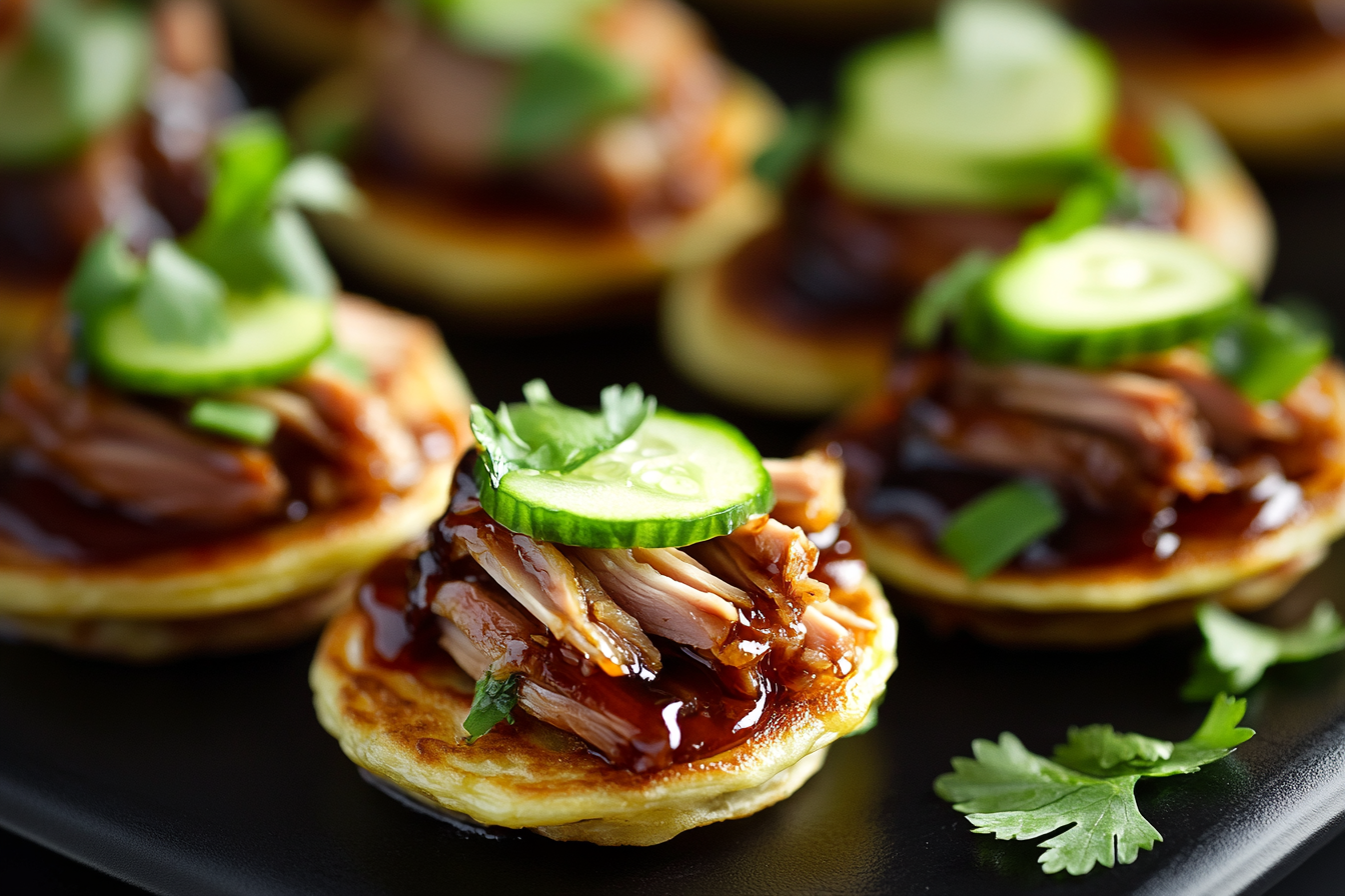 Mini Peking Duck Pancakes with Hoisin and Scallions