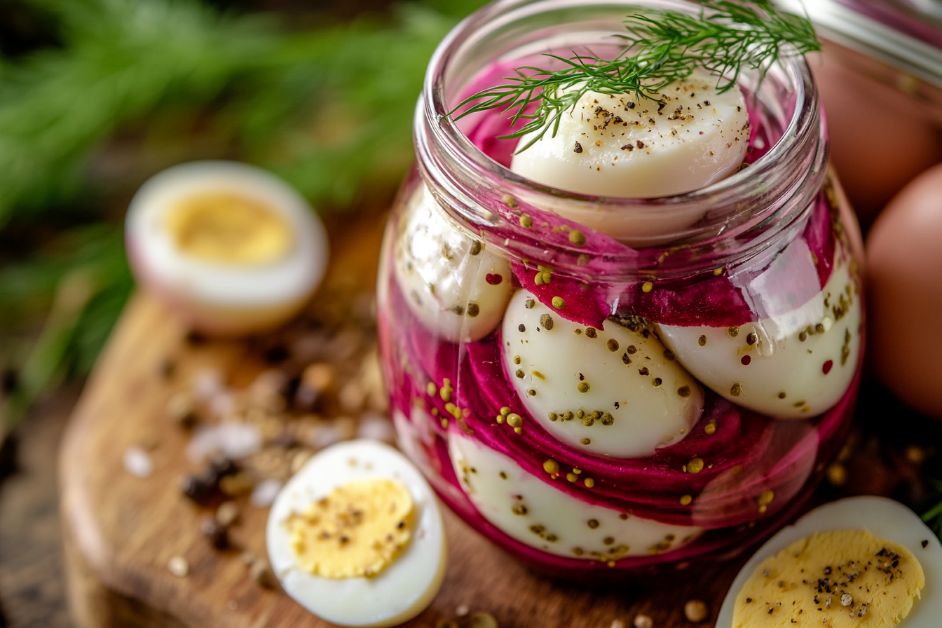 Pickled Quail Eggs with Beetroot and Dill