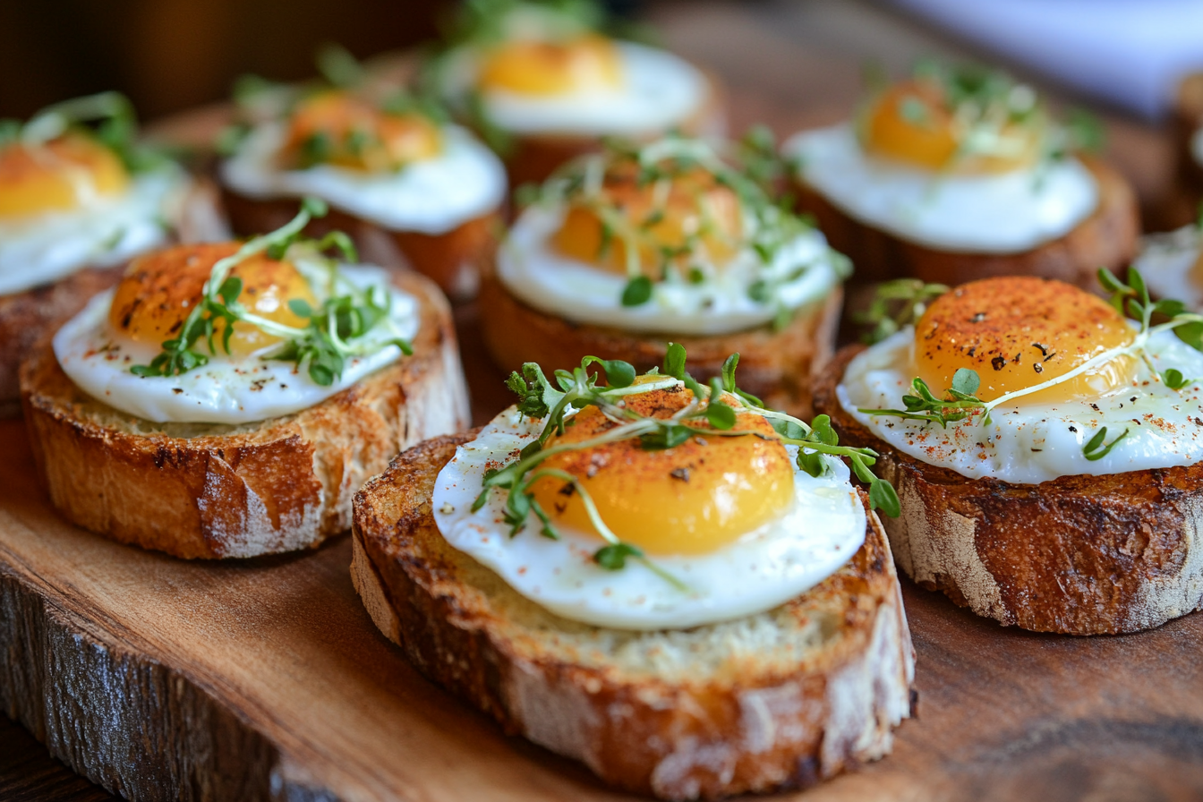 Quail Egg Crostini with Herb Aioli