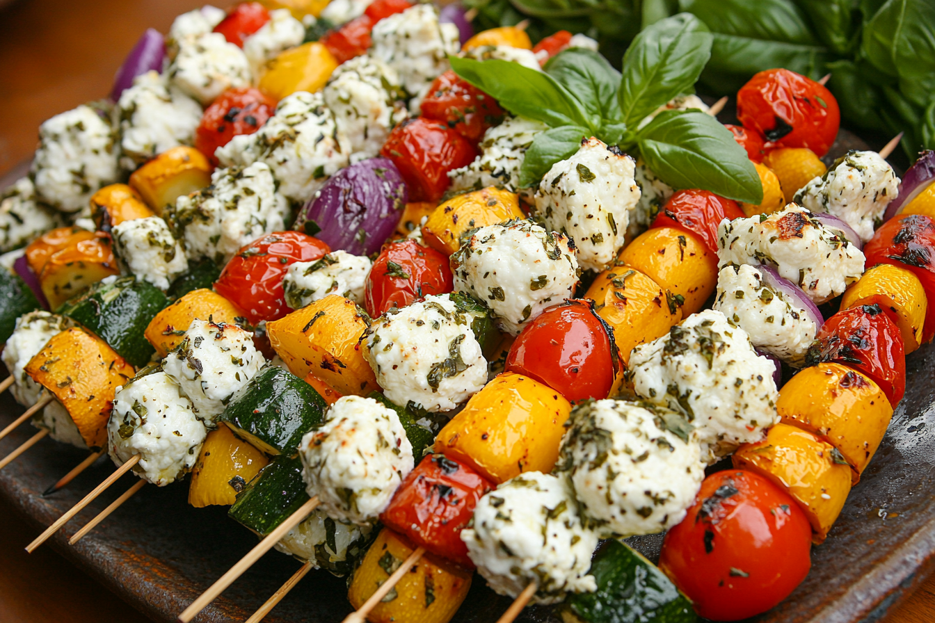 Roasted Vegetable and Goat Cheese Skewers