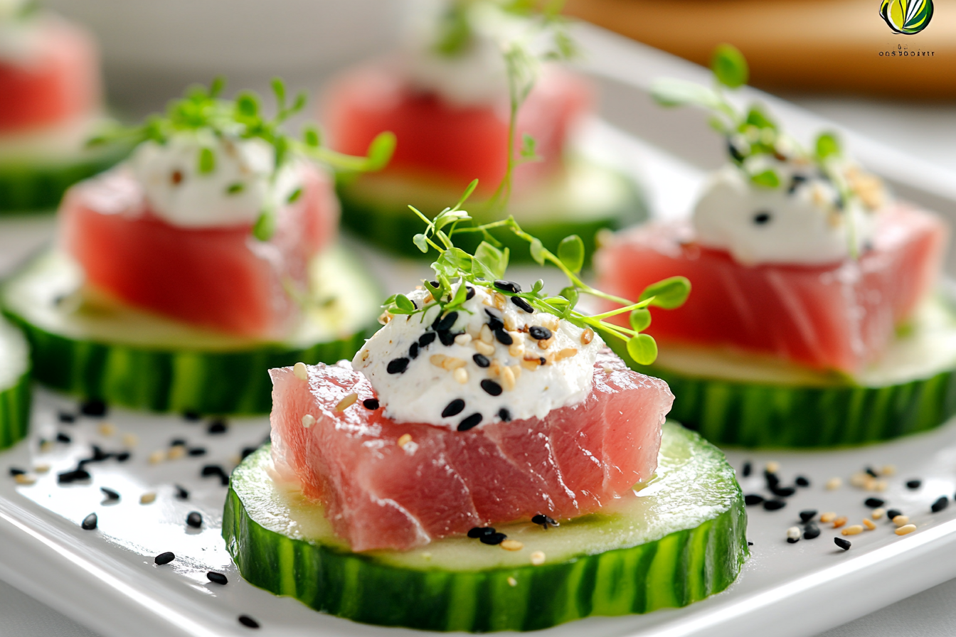 Seared Ahi Tuna on Cucumber Rounds with Wasabi Cream