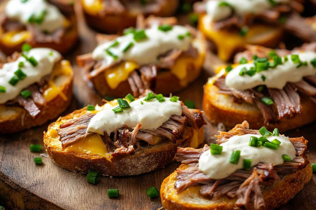 Smoked Brisket and Cheddar Crostini