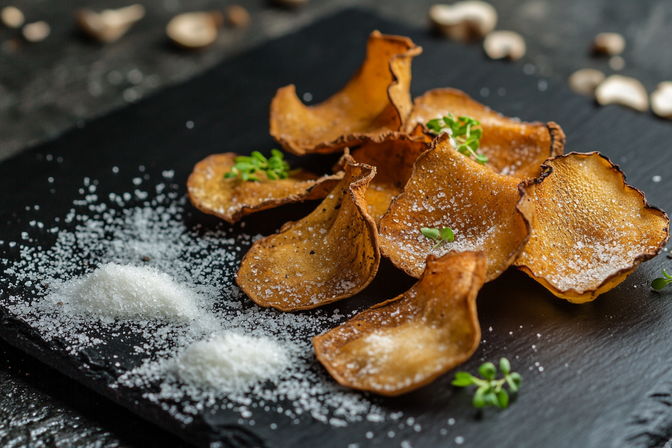 Truffle and Parmesan Snow with Dehydrated Mushroom Chips