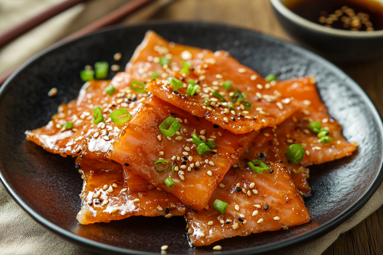 Crispy Salmon Skin Chips with Soy Caramel