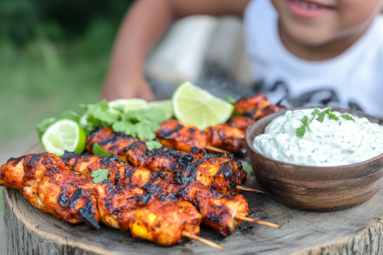 Ghost Pepper Chicken Skewers with Lime Crema