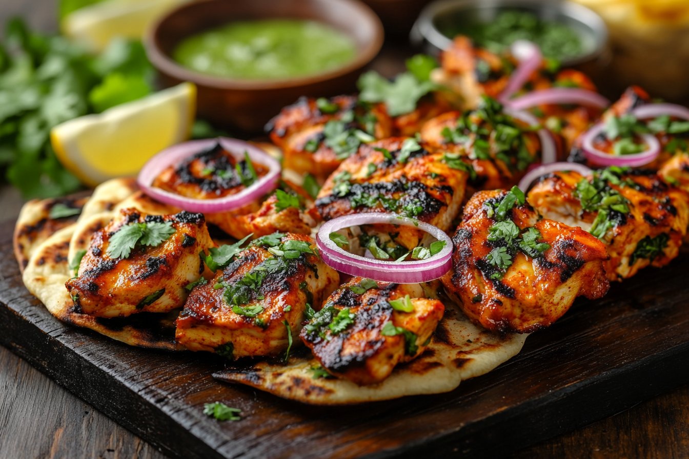 Mini Tandoori Chicken Naan Bites with Mint Chutney